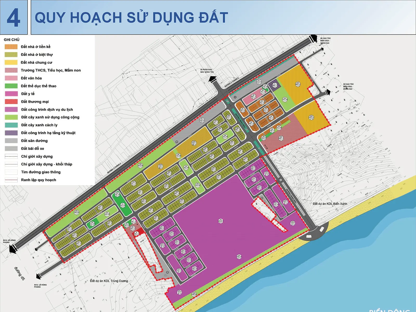 Bản đồ quy hoạch sử dụng đất Khu đô thị Sun Group Vũng Tàu với vị trí đắc địa giáp biển.