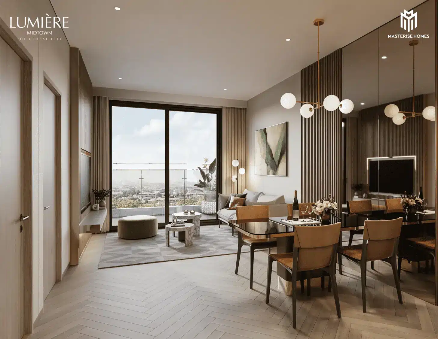 Không gian sống tinh tế và sang trọng tại LUMIÈRE Midtown với tầm nhìn khoáng đạt.