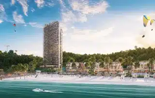 Toàn cảnh khu đô thị Xanh Island Cát Bà với bãi tắm nhân tạo và các tiện ích hiện đại.