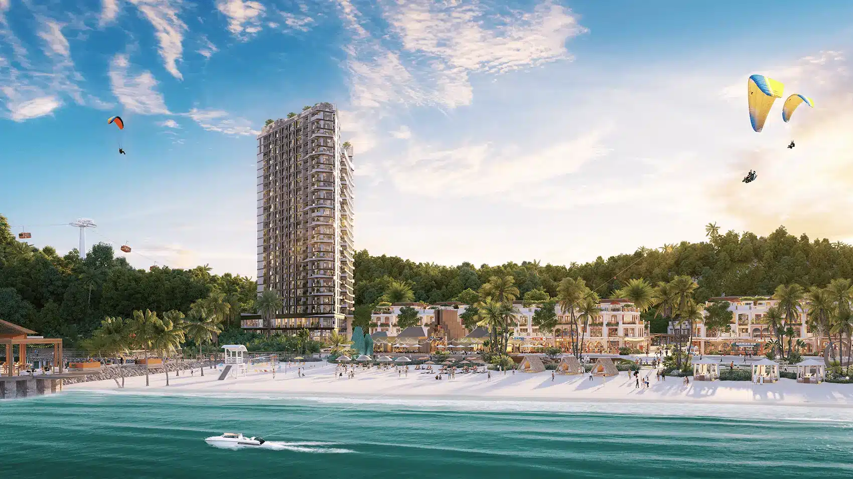 Toàn cảnh khu đô thị Xanh Island Cát Bà với bãi tắm nhân tạo và các tiện ích hiện đại.