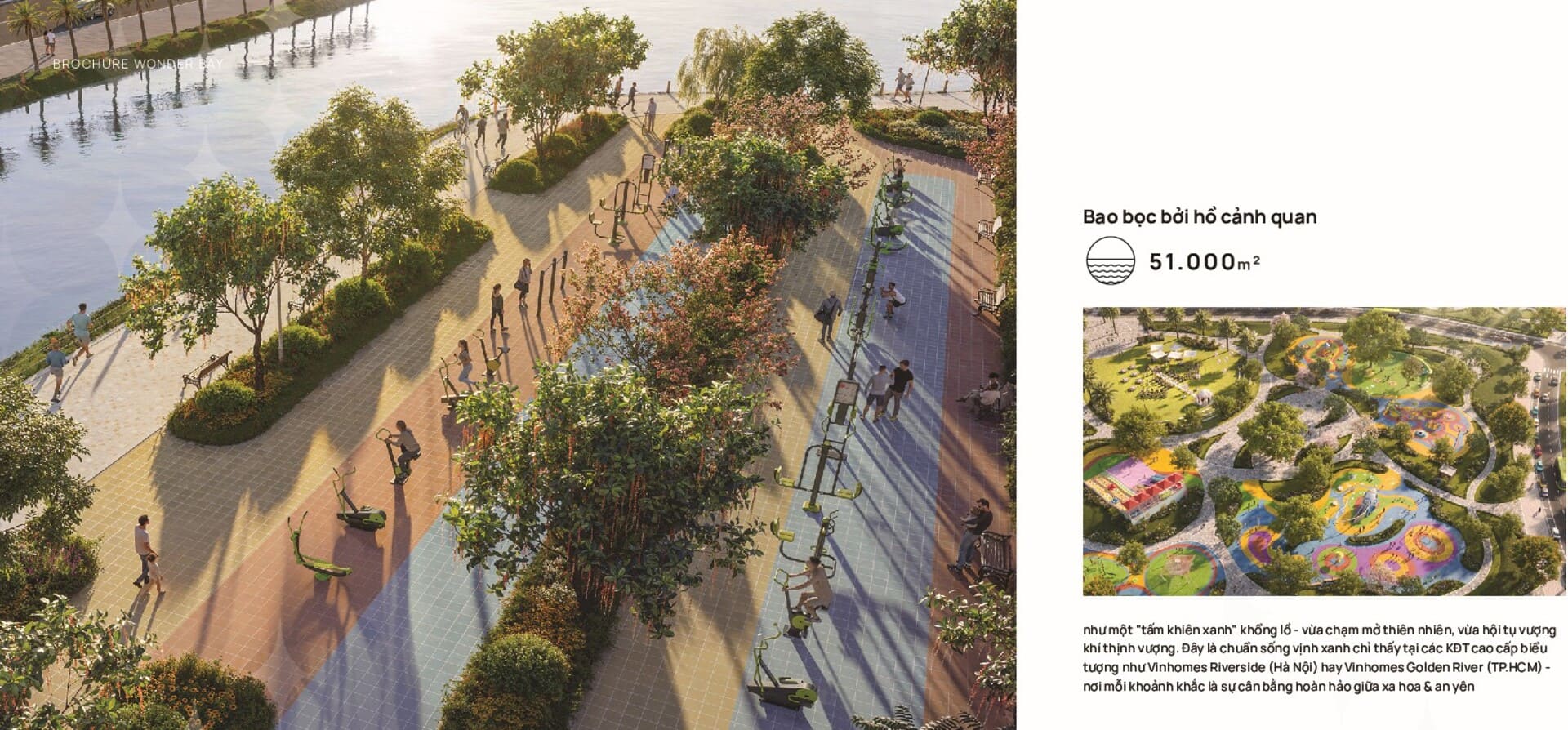 Hồ điều hòa cảnh quan tại công viên Vinhomes Wonder City mở ra tầm nhìn khoáng đạt, giúp điều hòa không khí mát mẻ quanh năm và tạo dựng chốn thư giãn lý tưởng cho cộng đồng cư dân sau ngày làm việc bận rộn.