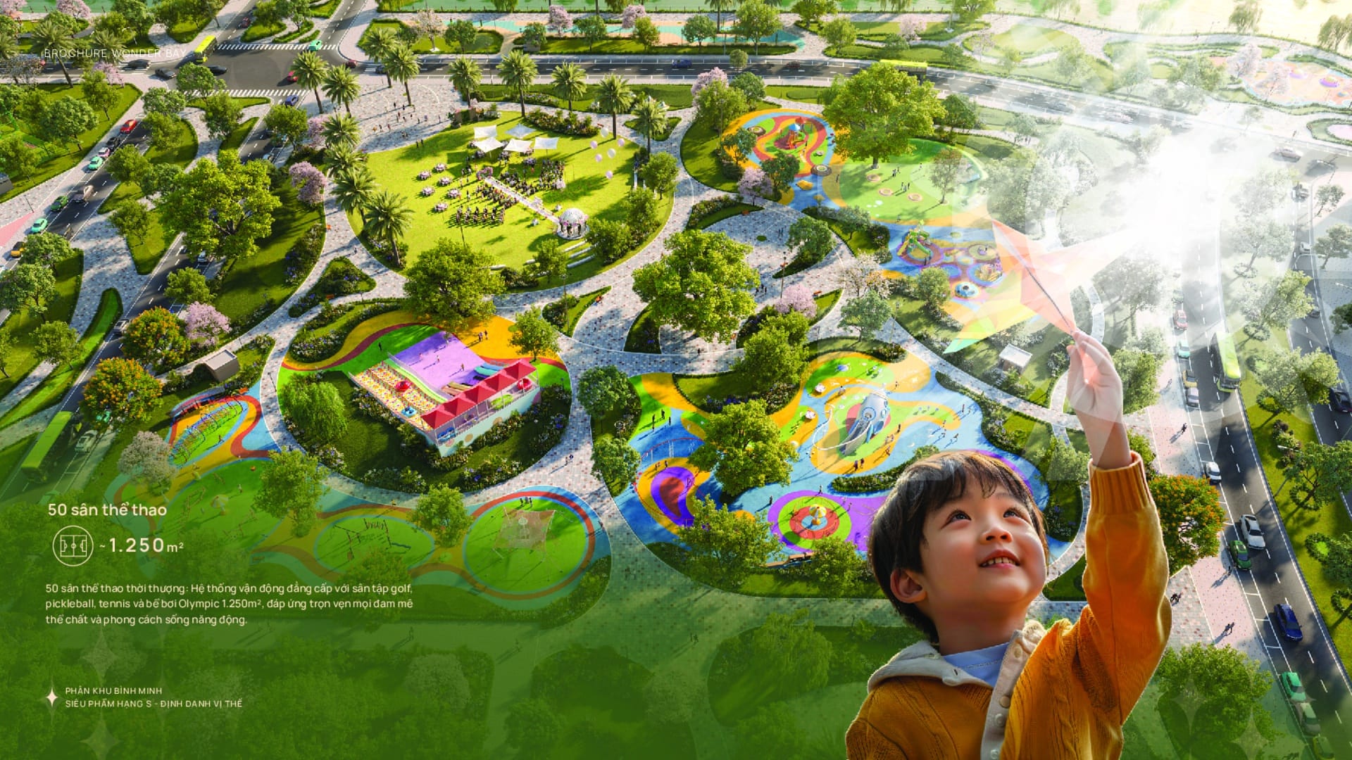 Khu vui chơi trẻ em ngoài trời Vinhomes Wonder City được thiết kế an toàn, màu sắc sinh động, hỗ trợ phát triển thể chất, tư duy sáng tạo và đem lại khoảnh khắc gắn kết tuyệt vời cho các em nhỏ. Adventure Park mang đến không gian vui chơi mạo hiểm sôi động, bứt phá năng lượng dành riêng cho thanh thiếu niên năng động.
