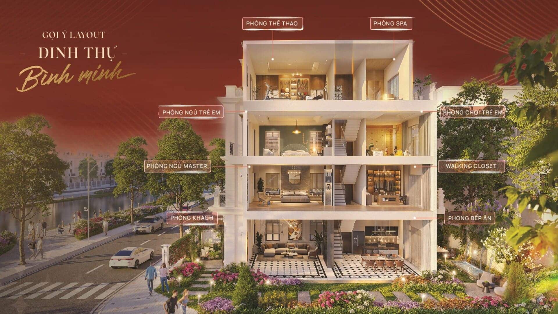 Layout mặt bằng dinh thự Vinhomes Wonder City thể hiện bố trí công năng hoàn hảo với 4 mặt thoáng, không gian phòng khách rộng mở, sân vườn riêng biệt cùng các phòng ngủ sang trọng, tối ưu ánh sáng. Layout biệt thự đơn lập quy hoạch tối ưu công năng, đón trọn ánh sáng tự nhiên và mở rộng tầm nhìn xanh mát.